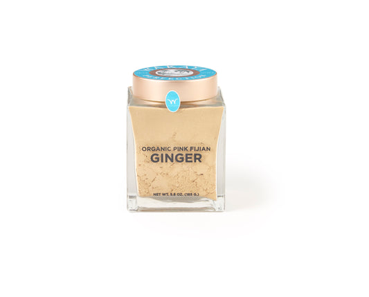 Organic Pink Fijian Ginger in designer 6 oz glass jar